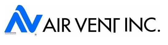 Air Vent Inc. logo. Black type next to a blue A and V.