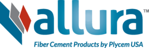 Blue and red allura Fiber Cement Products by Plycem USA logo.