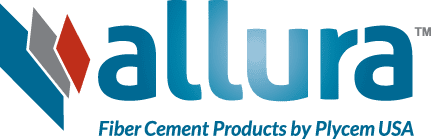 Blue and red allura Fiber Cement Products by Plycem USA logo.