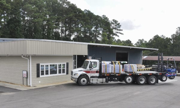 Richards Building Supply in Rocky Mount, NC. Single story beige metal building.