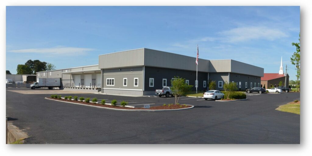 Richards Building Supply in Goldboro, NC. Single store gray metal building