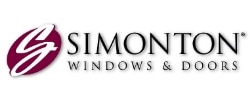 Logo for Simonton Windows & Doors. Red oval with a white script S.