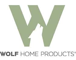 Wolf Home Products logo. Light green W with a wolf reversed out in white.