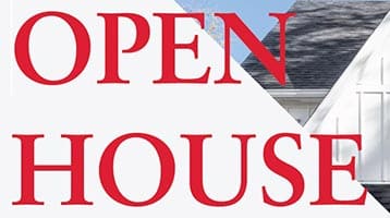 Open House red type next to part of a white house