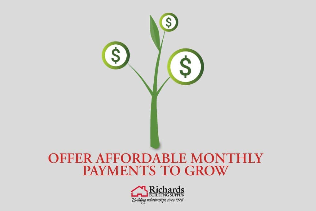 Offer affordable monthly payments to grow. A green plant with dollar signs inside of circles as leaves
