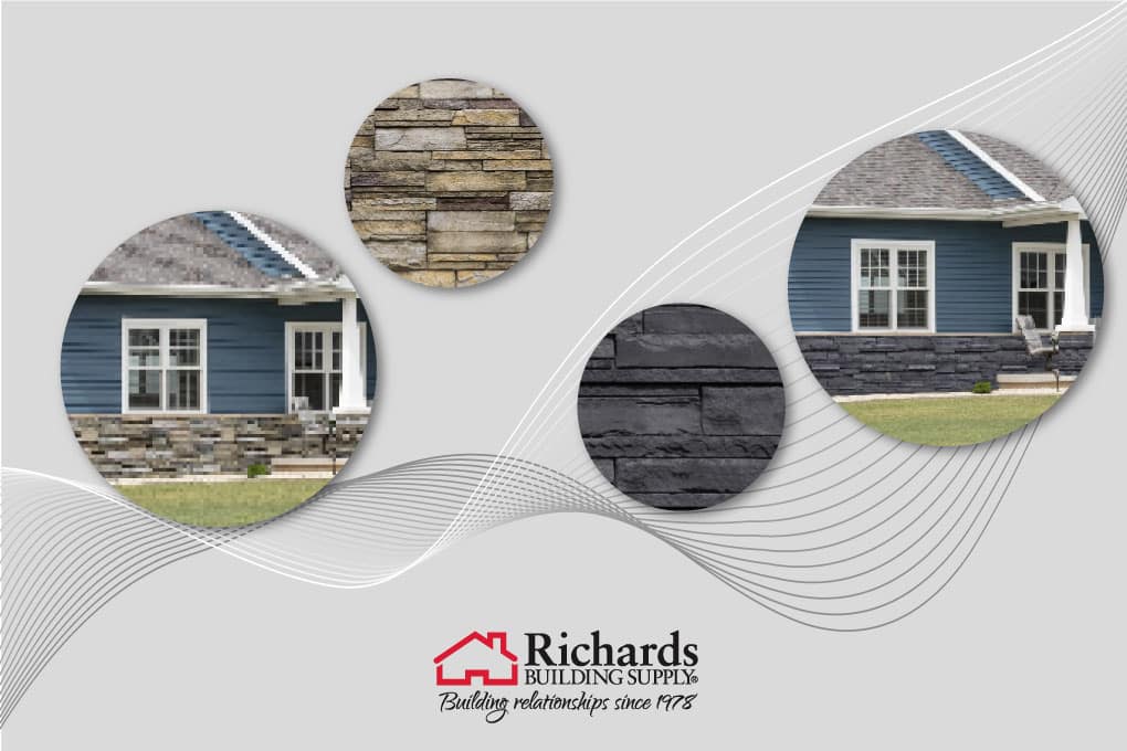 Two Versetta Stone siding photos and the stone applied to the exterior of a home